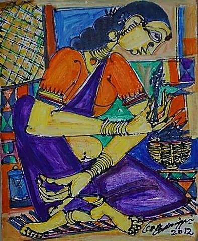 Woman with Basket by M Suriyamoorthy, 2012
